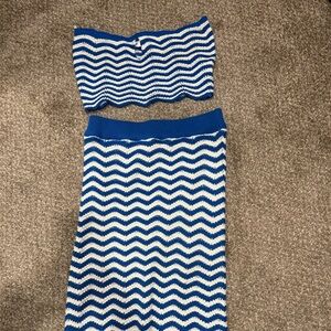 Blue and White Knit Skirt Set